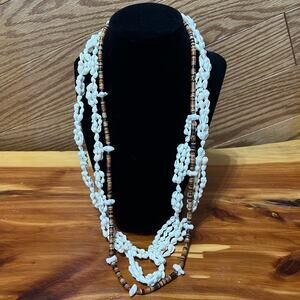 Vintage Hawaiian Nassa Shell Necklace & Round Seed Beads Boho Beach Aloha